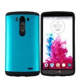 myLife Metallic Blue {Dual Layer Design} 2 Piece Hybrid Reflex Case for the LG G3 Smartphone (Outer Rubberized Fit On Protector Shell + Internal Silicone SECURE-Grip Bumper Gel)