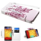 myLife Vibrant White + Light Pink Spring Blossoms {Modern Design} Faux Leather (Card, Cash and ID Holder + Magnetic Closing) Slim Wallet for Galaxy Note 3 Smartphone by Samsung (External Textured Synthetic Leather with Magnetic Clip + Internal Secure Snap In Closure Hard Rubberized Bumper Holder)